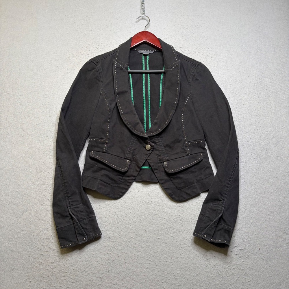 Armani Exchange Blazer Womens Large Black Cropped Pick Stitch Y2K Cotton Stretch